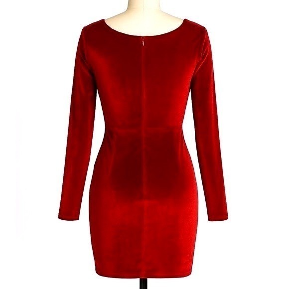 Red Sexy Velour‎ Ruched Mini Date Night Valentines Day Cocktail Dress Size M - Picture 4 of 9